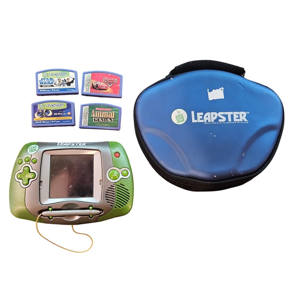 Works! LeapFrog Leapster Green Learning System Bundle 4 Games Star Wars Wall-E